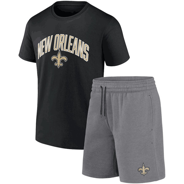 New Orleans Saints Black/Heather Gray Arch T-Shirt & Shorts Combo Set